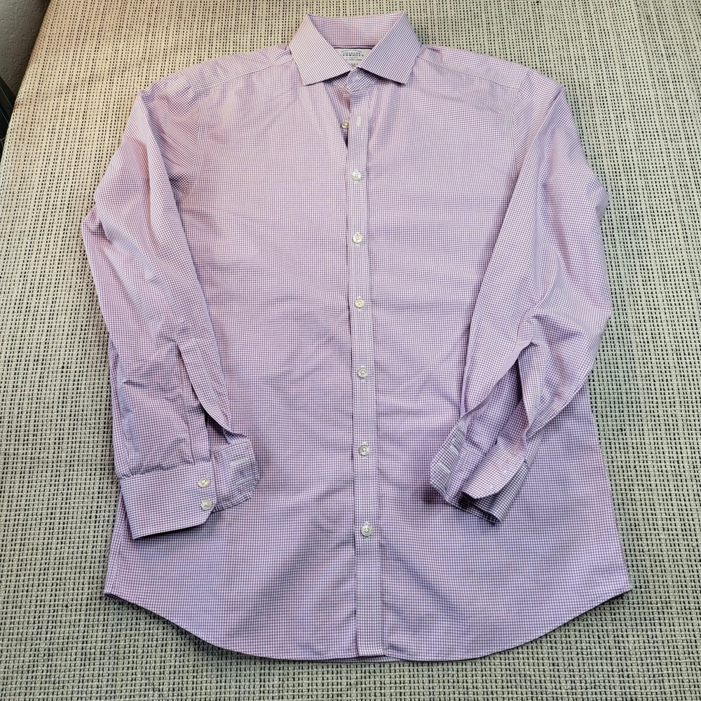 Charles Tyrwhitt Shirt Mens 16 34/35 Purple Gingham Extra Slim Fit Non‎ Iron